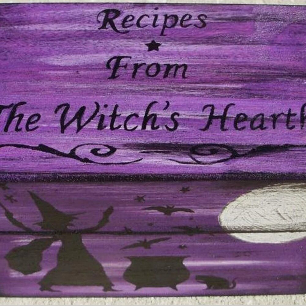 Primitive Witch Recipe Box Witches Witchcraft Halloween Folk Art Black Cats Baki